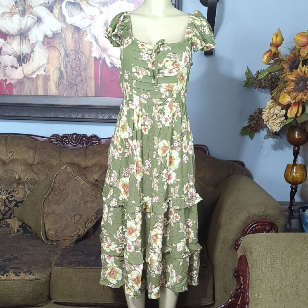 Maurices Olive Floral Midi Dress